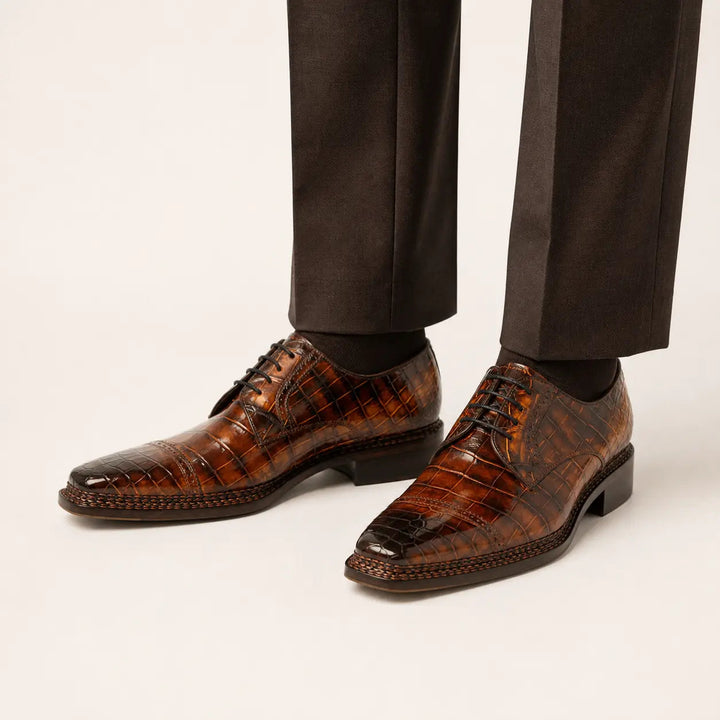 Norwegian-Stitched Nile Crocodile Derby Shoes