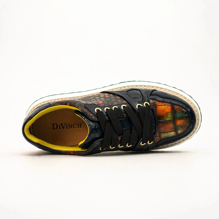Amber and Navy Crocodile Leather Platform Sneakers