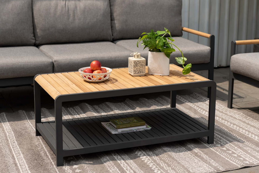 Amber Teak and Aluminum Rectangular Coffee Table