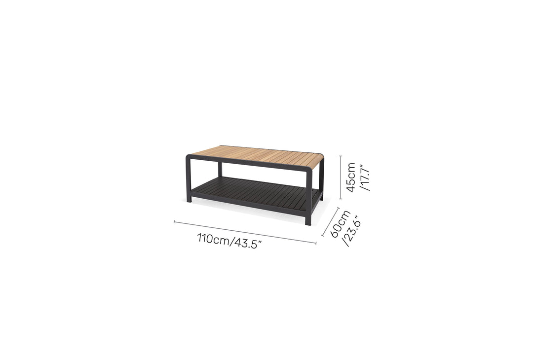 Amber Teak and Aluminum Rectangular Coffee Table