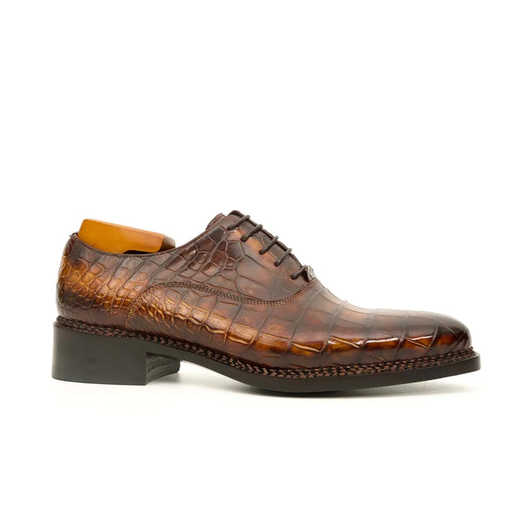 Shaded Brown Textured Plain-Toe Oxford Shoe