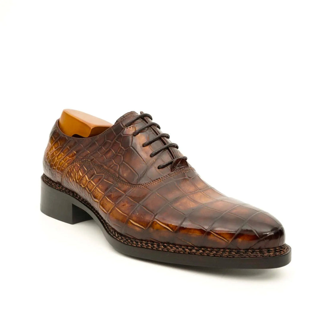 Shaded Brown Textured Plain-Toe Oxford Shoe