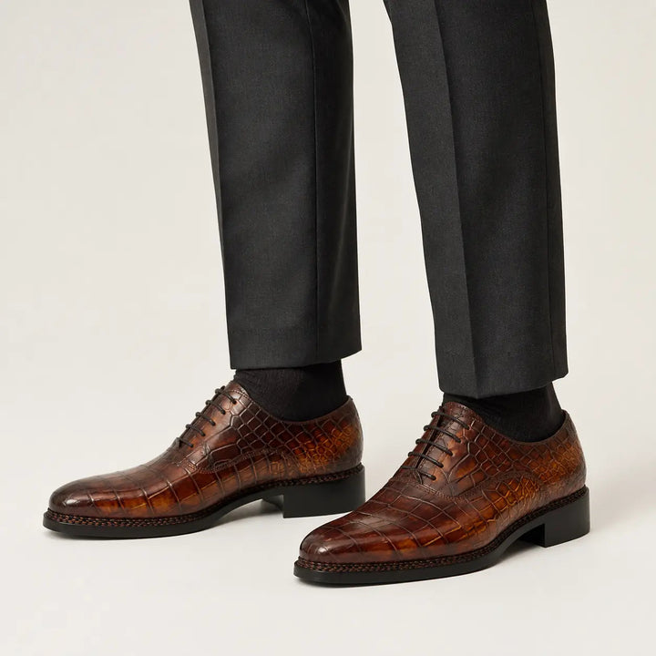 Shaded Brown Textured Plain-Toe Oxford Shoe