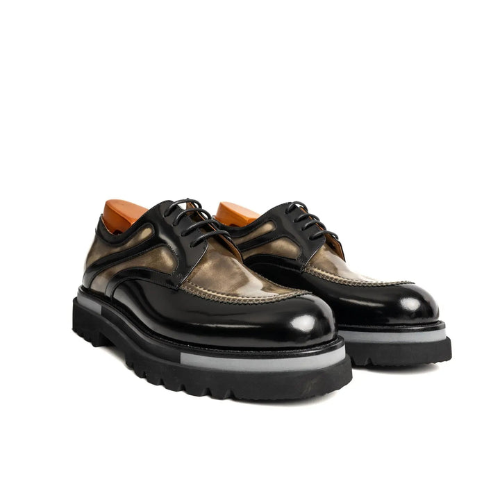 Black and Bronze Calf Leather Moc-Toe Derby Shoes