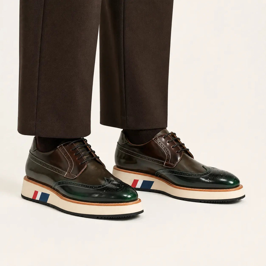 Green &amp; Brown Brogues with Thick Heel