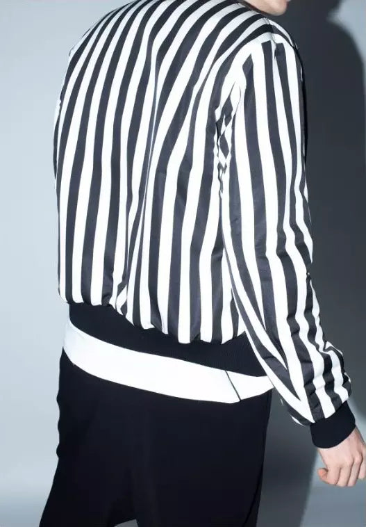 BALMAIN men's Black & White striped Polyamide Jacket