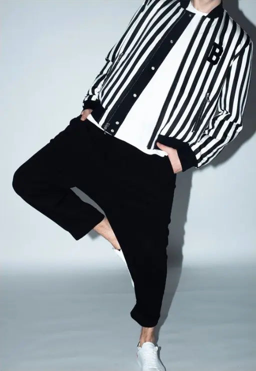 BALMAIN men's Black & White striped Polyamide Jacket