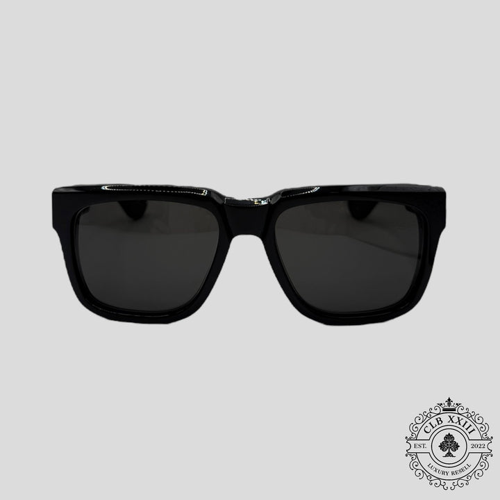 Chrome Hearts Diamond Embellished Box Officer Sunglasses in Black/Silver