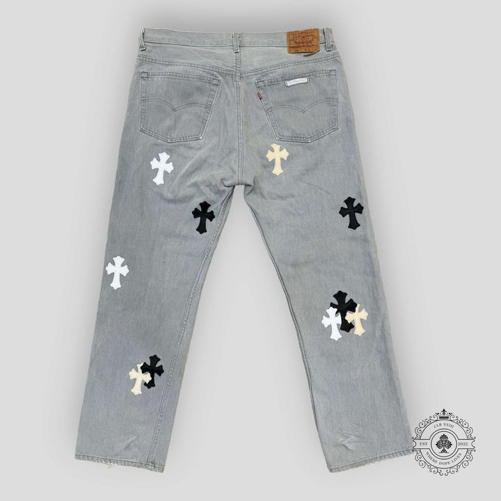 Chrome Hearts White / Cream Cross Patch Jeans