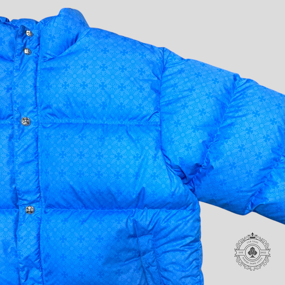 Chrome Heart Plus Pattern Puffer Jacket in Blue