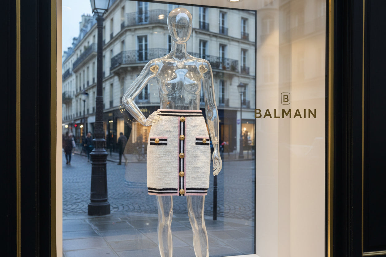 BALMAIN skirt display PARIS FRANCE