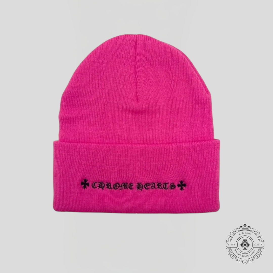 Chrome Hearts CH Logo Embroidered Beanie in Hot Pink