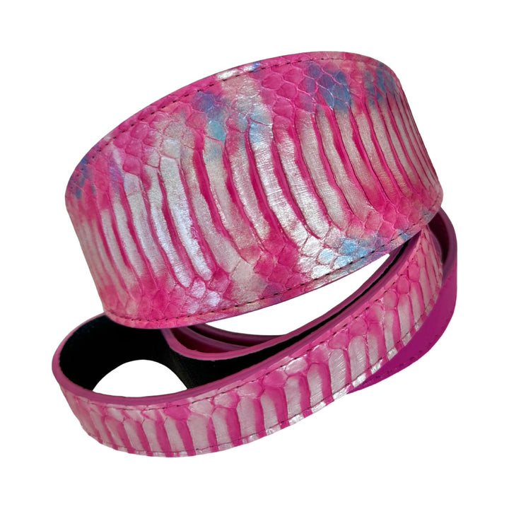 Pavé In Pink Authentic Iridescent Snake 3-Inch Wide Style Statement Collar and Leash Set