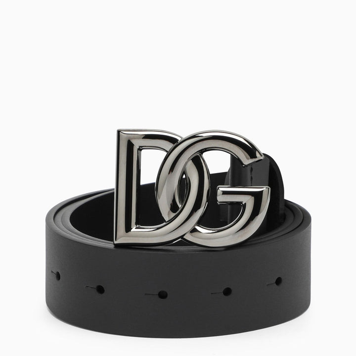 Dolce&amp;Gabbana Black Belt With Rutenium Dg Plaque