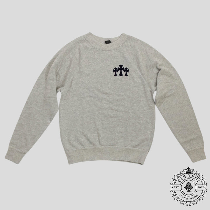 Chrome Hearts Women's Triple Cross CH Flocked Crewneck in Grey