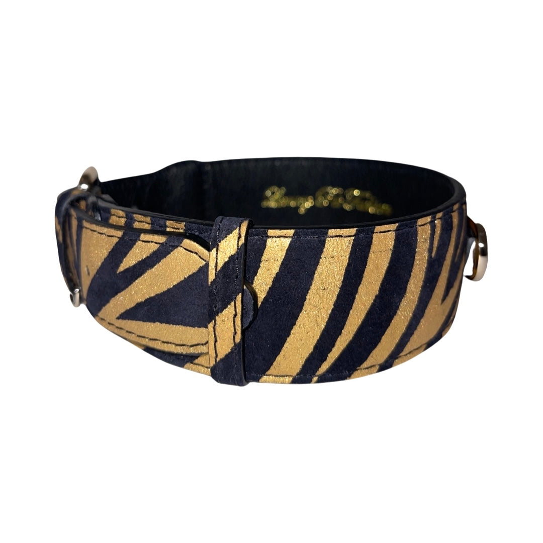 Black &amp; Gold Zebra Print Italian Leather Classic Collar