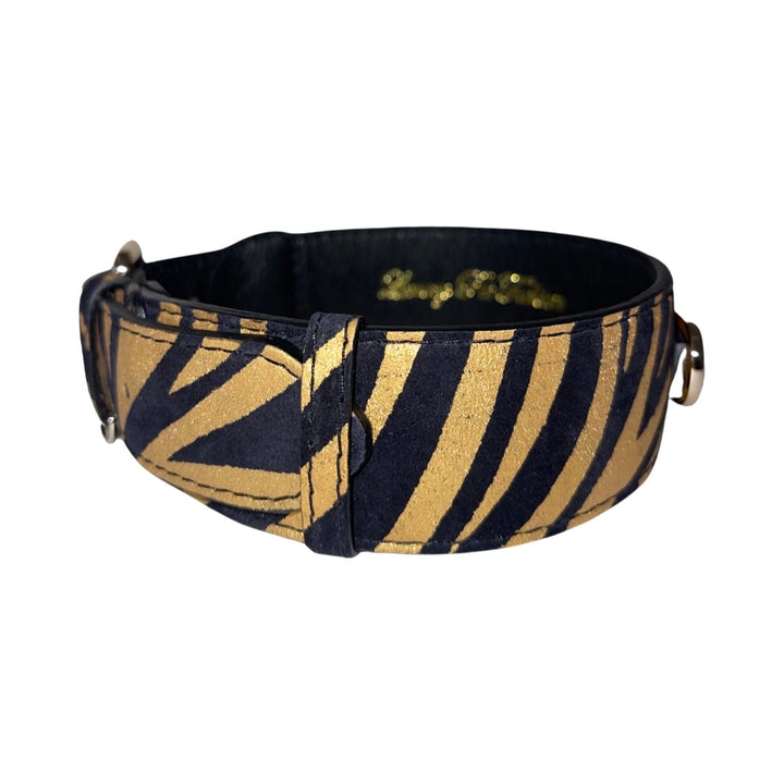 Black &amp; Gold Zebra Print Italian Leather Classic Collar