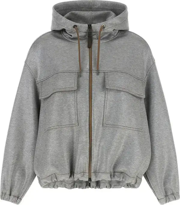 Brunello Cucinelli Silver Cotton Bomber Jacket