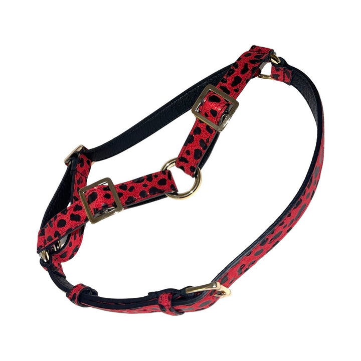 Red &amp; Black Leopard Print Italian Leather Harness