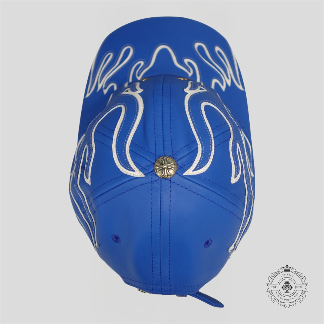 Chrome Hearts Leather Flame Patch 6 Panel Hat in Blue