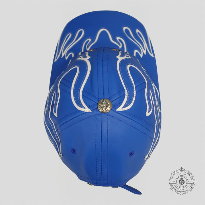 Chrome Hearts Leather Flame Patch 6 Panel Hat in Blue