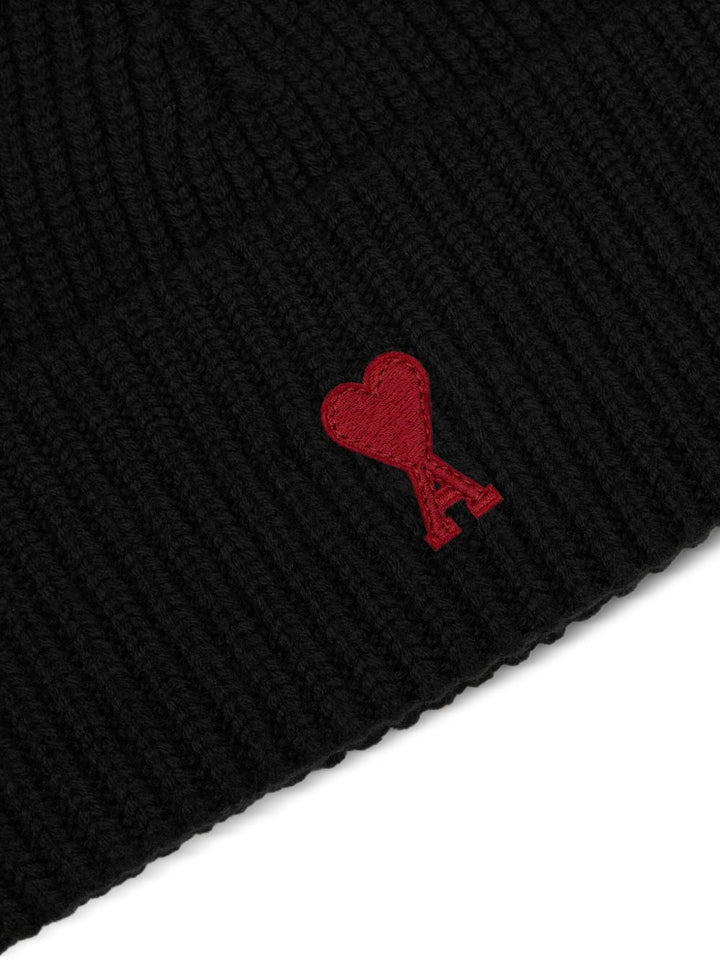 AMI PARIS Wool Ribbed Knit Beanie with Signature Monogram Motif