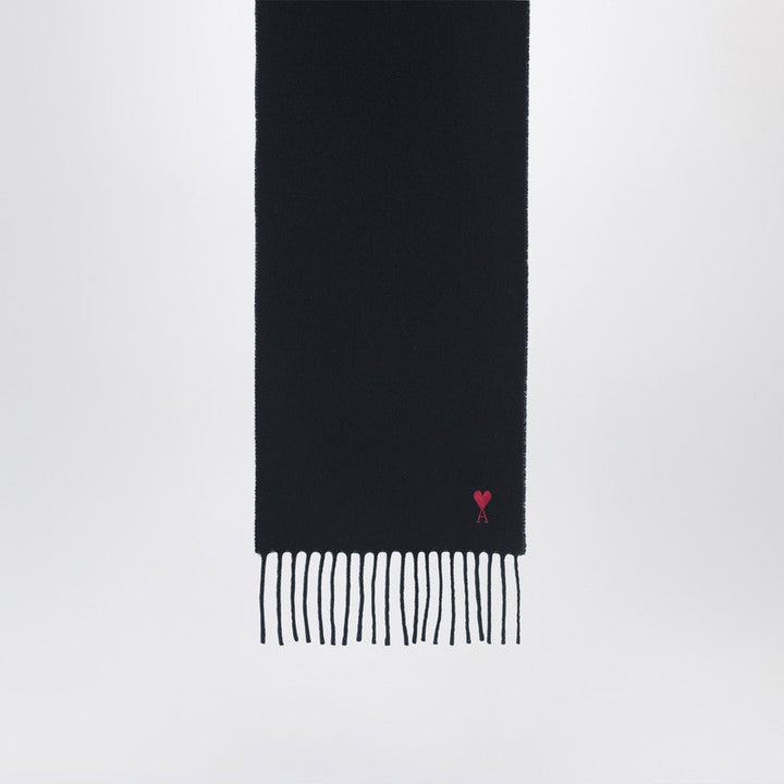 Ami Paris Black Ami De Coeur Wool Scarf Men