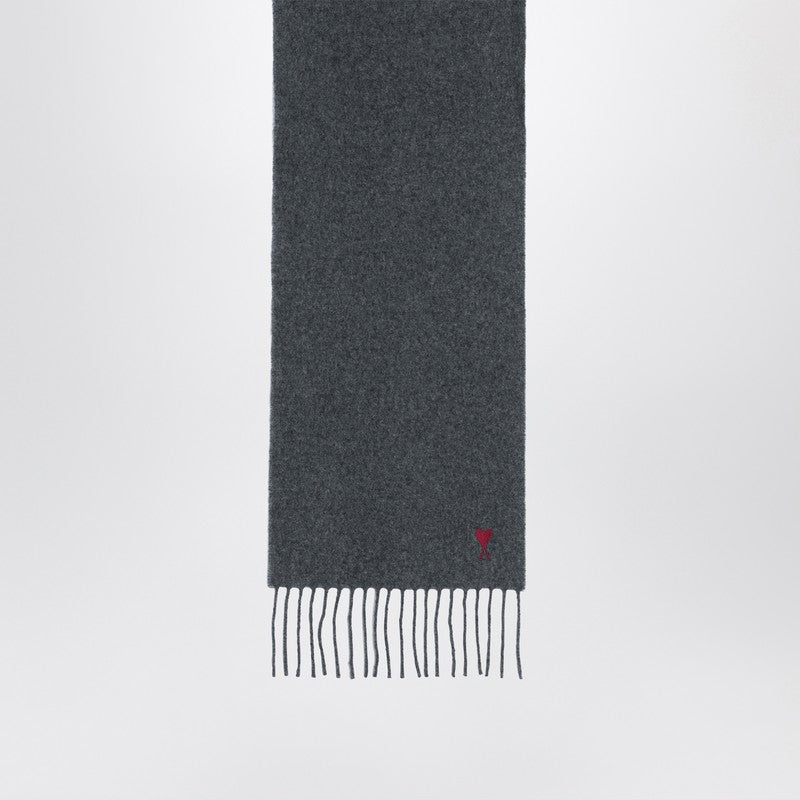 Ami Paris Dark Grey Ami De Coeur Wool Scarf Men