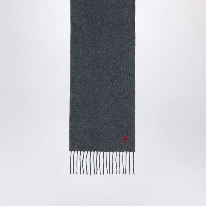 Ami Paris Dark Grey Ami De Coeur Wool Scarf Men