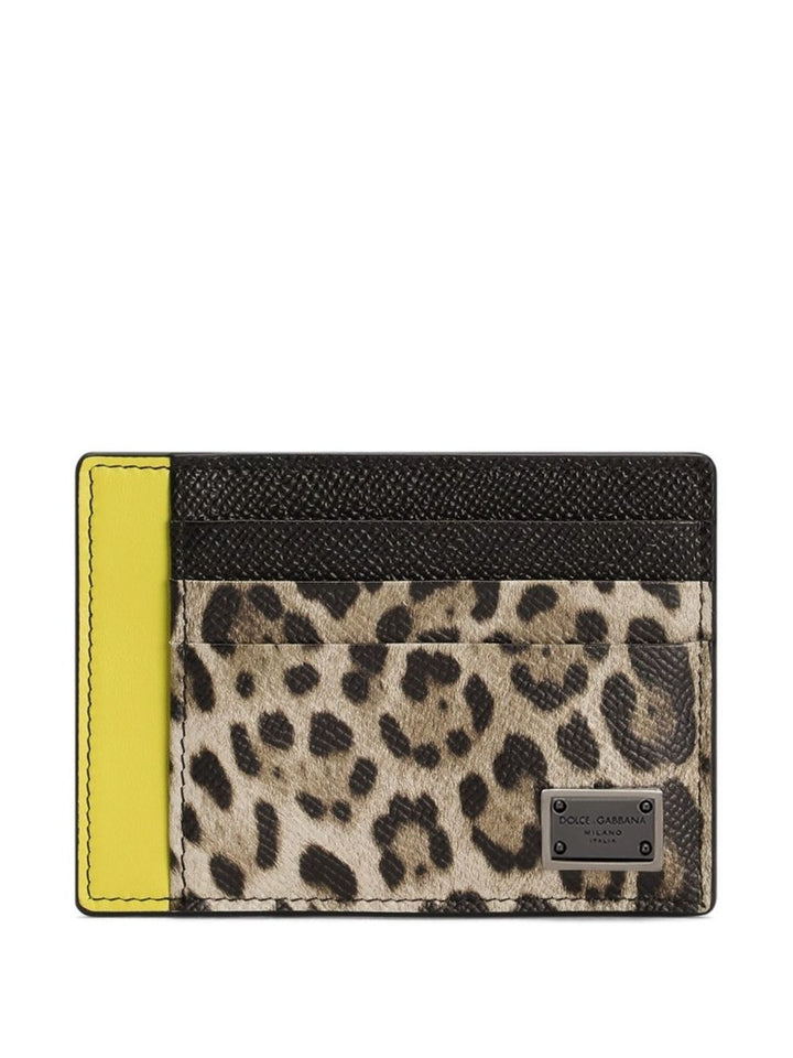 DOLCE &amp; GABBANA Mini Leather Wallet with Leopard Print Design