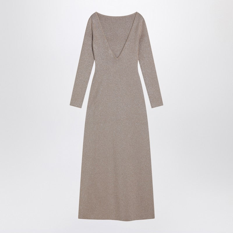 Max Mara Pianoforte Beige Dress In Viscose And Lurex Yarn Women