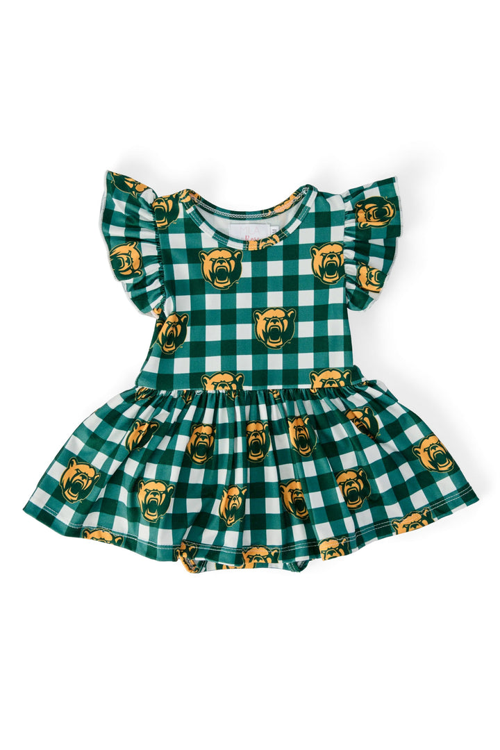 Baylor Plaid Bear S/S Flutter Twirl Bodysuit