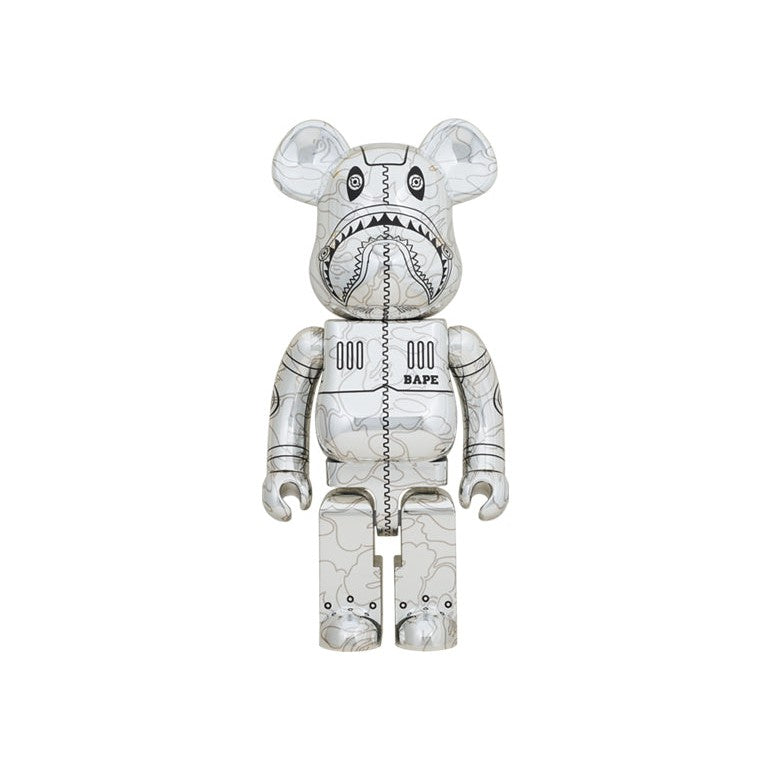 Bearbrick x BAPE x Hajime Sorayama Camo Shark 1000% Silver