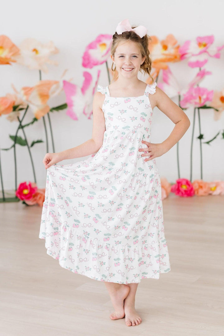 Berries &amp; Bows Ruffle Maxi Dress