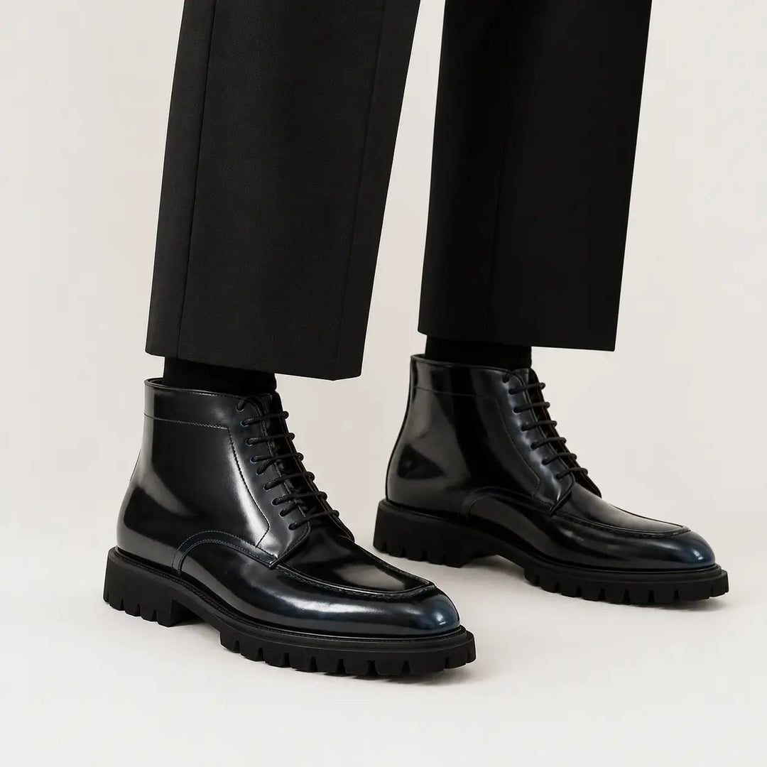 Blue Patent Lug Sole Boot