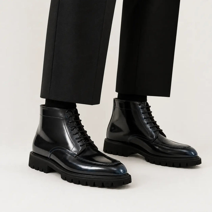 Blue Patent Lug Sole Boot