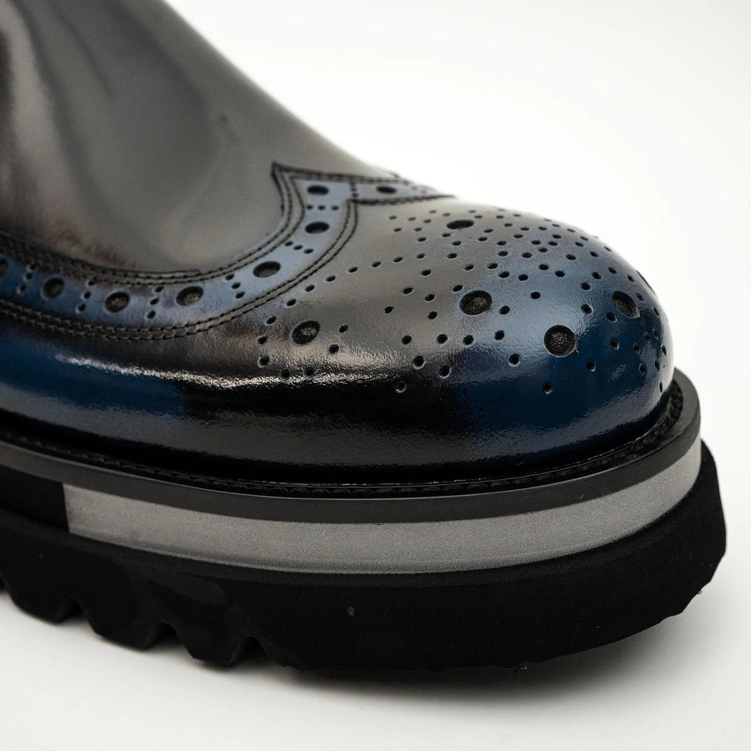 Blue-Black Wingtip Brogue Slip-On Shoes