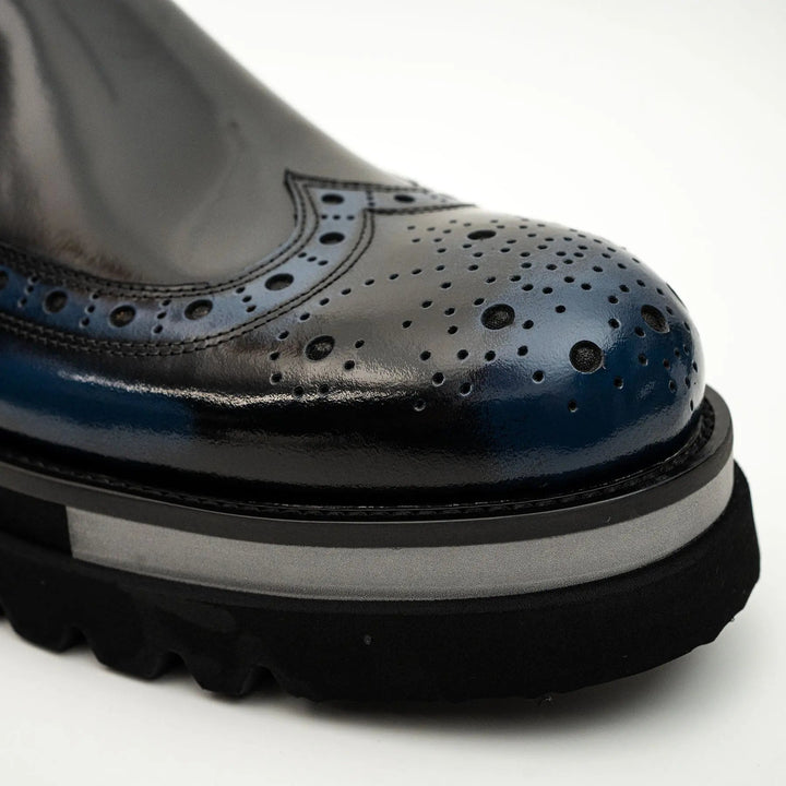 Blue-Black Wingtip Brogue Slip-On Shoes