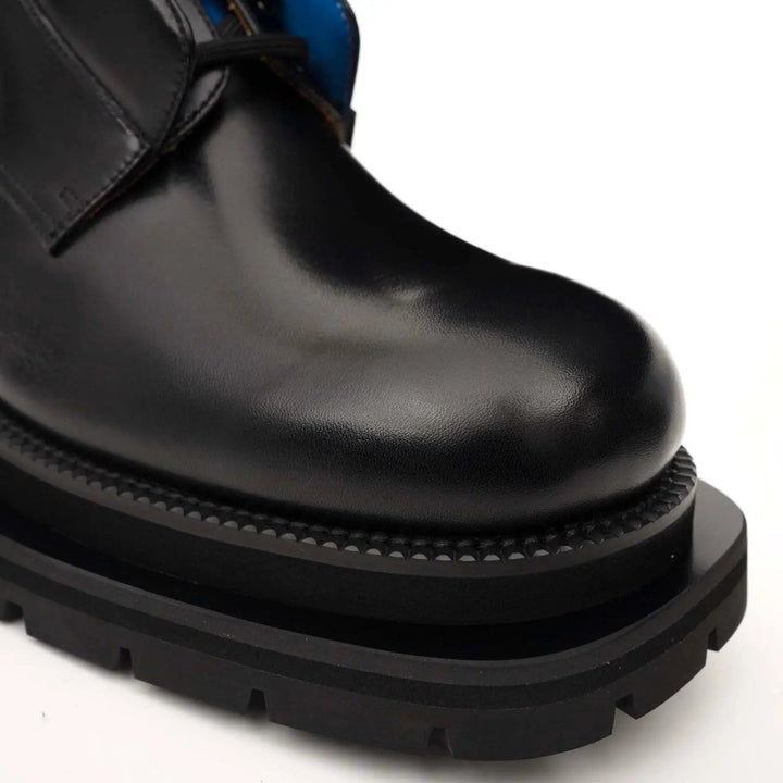 Black Leather Derby Shoes with Blue Lace Detail