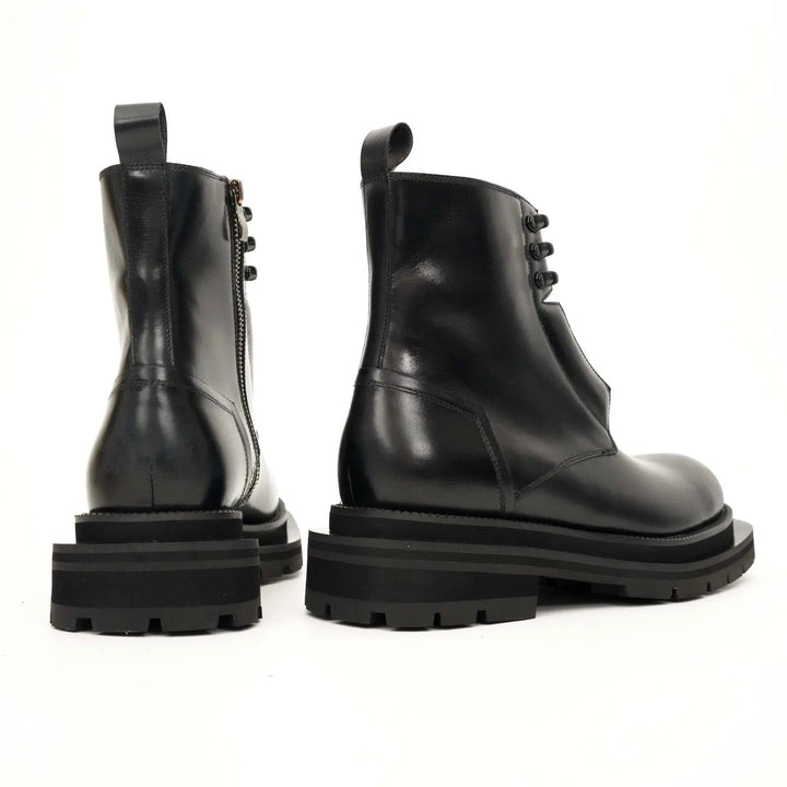 Black Leather Lace-Up Boots with Blue Detail