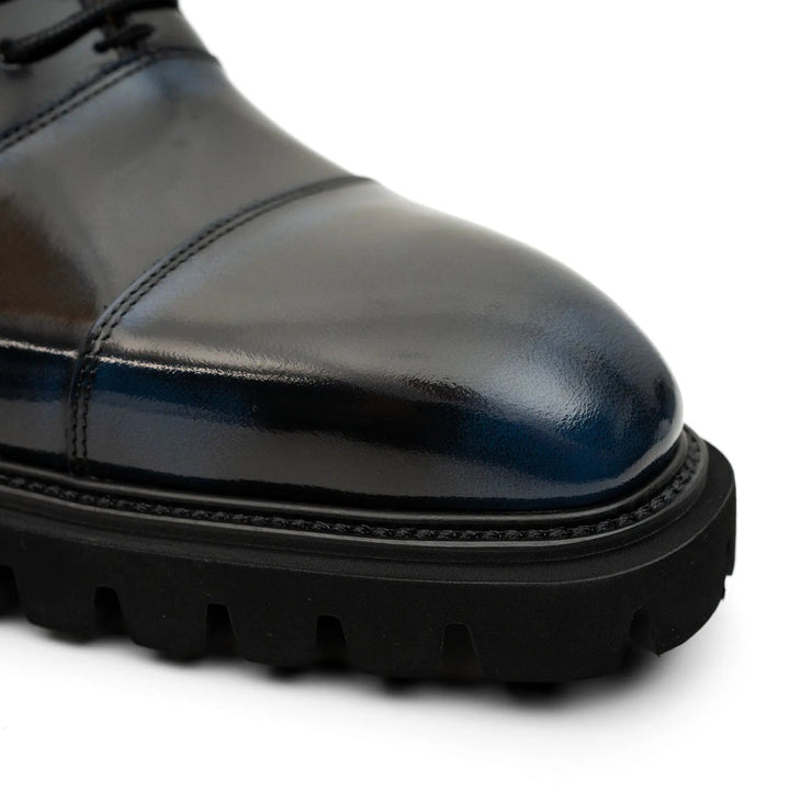 Blue Cap-Toe Calf Leather Oxford Shoes