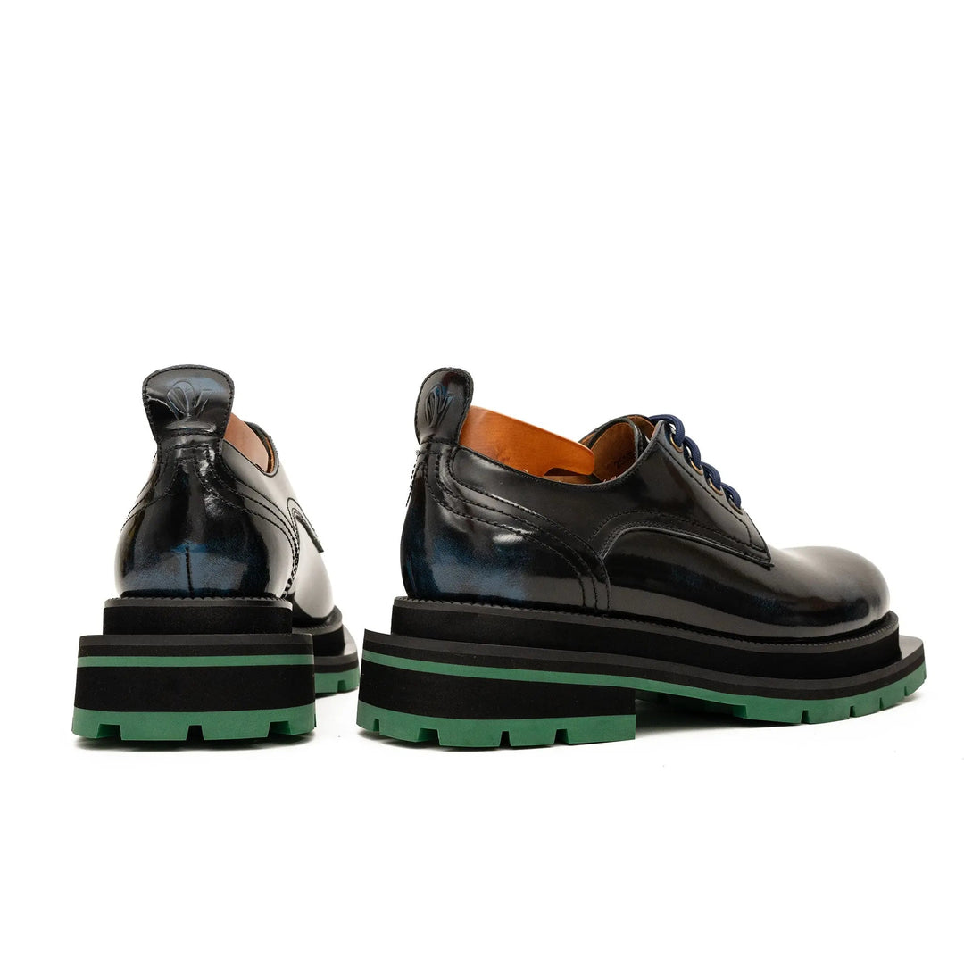 Blue Plain-Toe Calf Leather Derby Shoes