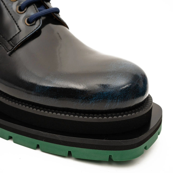 Blue Plain-Toe Calf Leather Derby Shoes