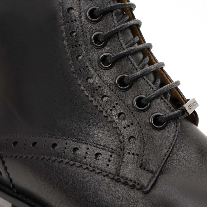 Black Calf Leather Wingtip Brogue Ankle Boots