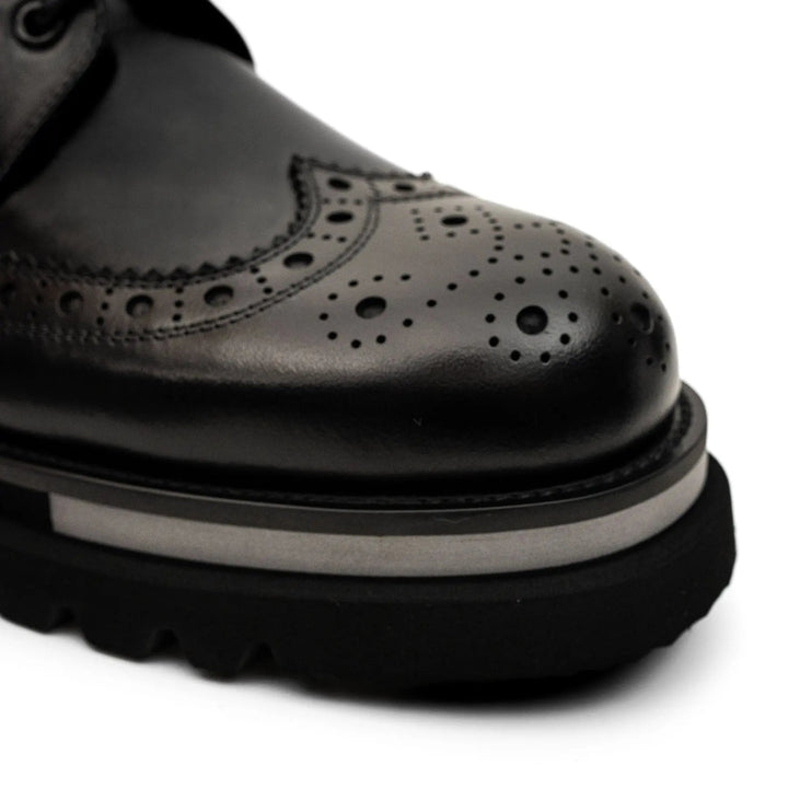 Black Wingtip Derby Shoes with Pale Sole Stripe