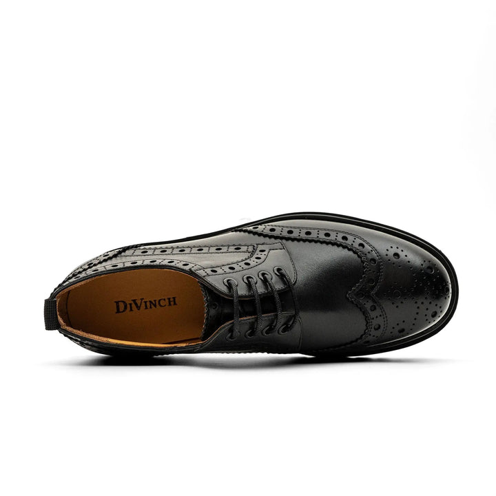 Black Wingtip Derby Shoes with Pale Sole Stripe