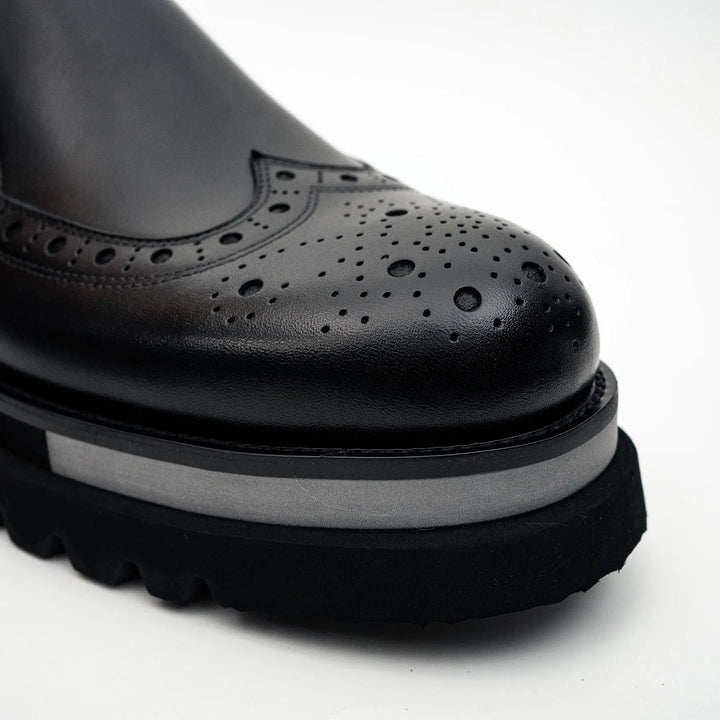 Black Wingtip Brogue Slip-On Shoes