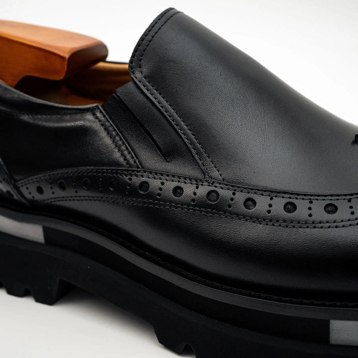 Black Wingtip Brogue Slip-On Shoes