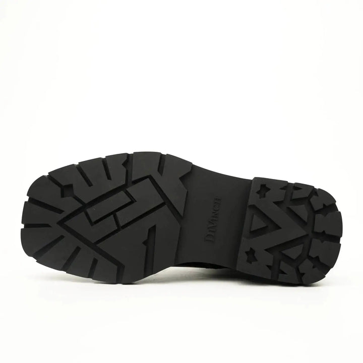 Black Leather Buckle Ankle Boots with Black Lug Sole