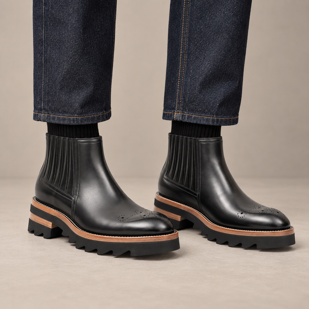 Black Calf Leather Chelsea Boots
